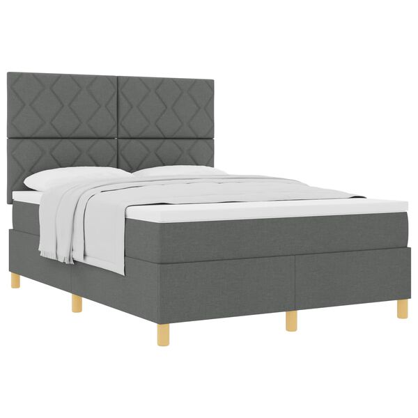 vidaXL Cama Box com colch&atilde;o Cinza Escuro 160 x 200 cm tecido