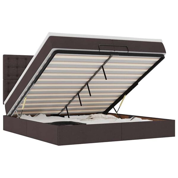 vidaXL Estrutura de cama otomana com colch&otilde;es tecido castanho escuro