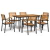 vidaXL Conj. jantar p/ jardim 7 pcs madeira de ac&aacute;cia maci&ccedil;a e metal