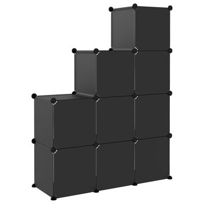 vidaXL Organizador de arrumação com 9 cubos PP preto