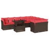 vidaXL Conjunto de sof&aacute; de jardim com 10 pe&ccedil;as e almofadas em rattan sint&eacute;tico marrom