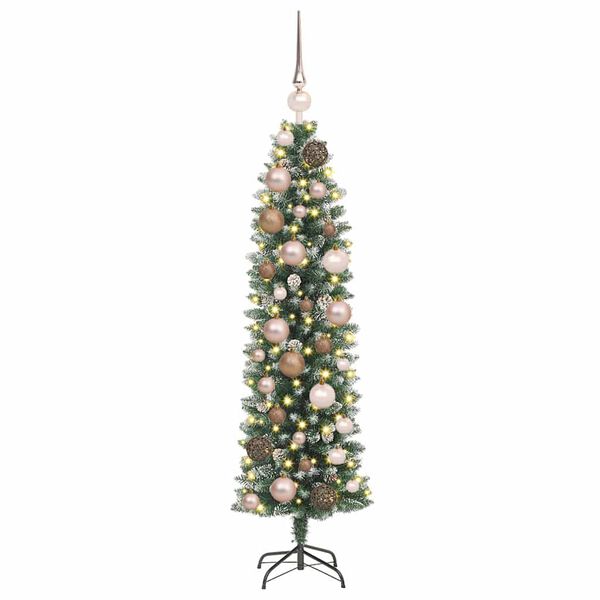 vidaXL &Aacute;rvore Slim de Natal Artificial Verde e Branco 120 cm