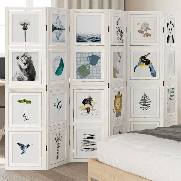 vidaXL Biombo com 6 pain&eacute;is madeira de paulownia maci&ccedil;a branco