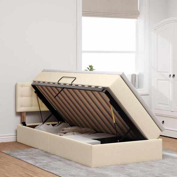 vidaXL Cama com arruma&ccedil;&atilde;o e LED com colch&atilde;o Creme 90 x 190 cm tecido