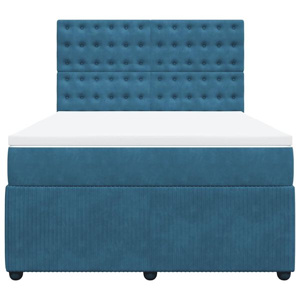 vidaXL Cama com molas/colch&atilde;o 140x190 cm veludo azul-escuro