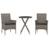 vidaXL 3 pcs conjunto de bistr&ocirc; com almofad&otilde;es vime PE/vidro cinza