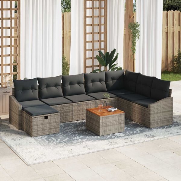 vidaXL Conjunto de Sof&aacute; de Jardim 9 pcs Cinzeto Rattan Sint&eacute;tico