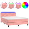 vidaXL Cama box spring c/ colch&atilde;o/LED 140x200 cm veludo rosa