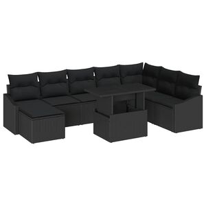 vidaXL Conjunto de Sof&aacute; de Jardim com almofada 9 pcs Preto
