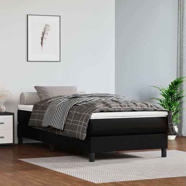 vidaXL Cama com molas/colch&atilde;o 90x200 cm couro artificial preto