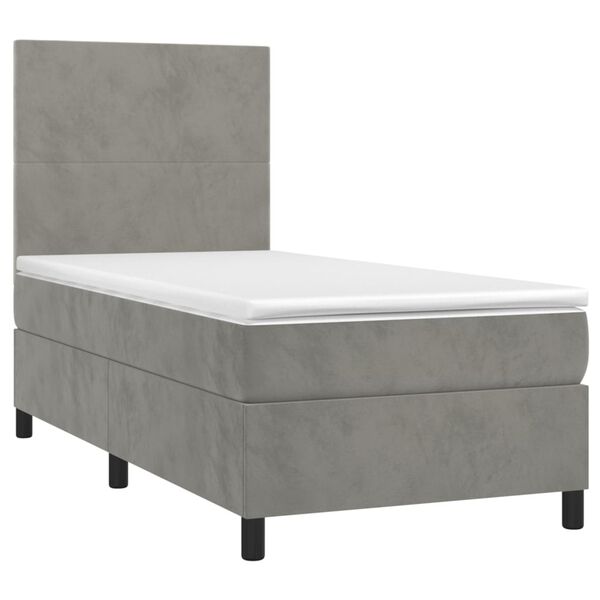 vidaXL Cama box spring c/ colch&atilde;o/LED 90x190 cm veludo cinzento-claro