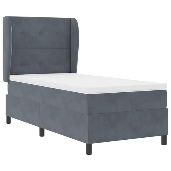 vidaXL Cama Box com colch&atilde;o Cinza Escuro 200 x 100 cm Poli&eacute;ster
