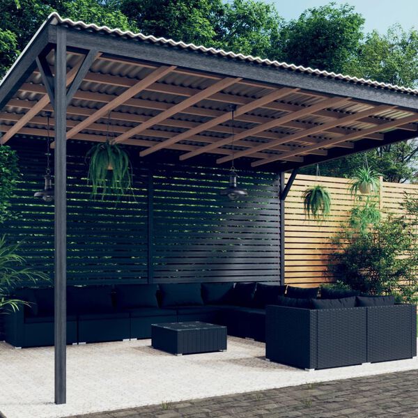 vidaXL 11 pcs conjunto lounge de jardim c/ almofad&otilde;es vime PE preto
