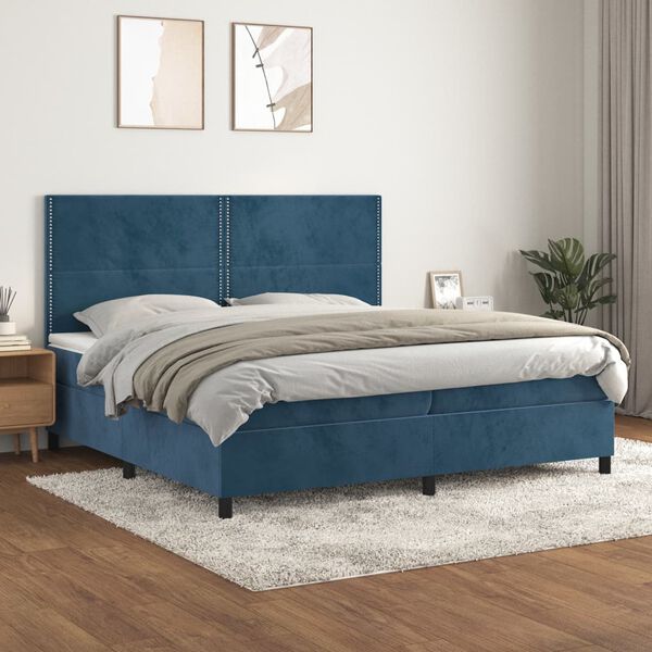 vidaXL Cama com molas/colch&atilde;o 200x200 cm veludo azul-escuro