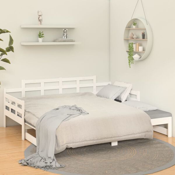 vidaXL Estrutura sof&aacute;-cama de puxar 2x(80x200) cm pinho maci&ccedil;o branco