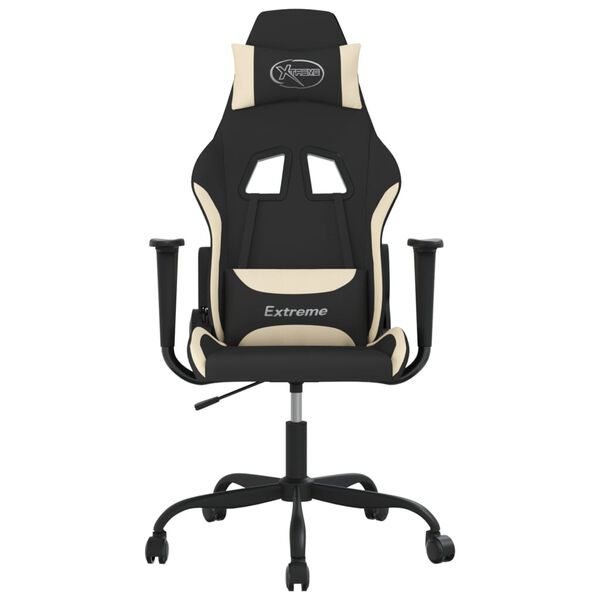 vidaXL Cadeira gaming de massagens tecido preto e creme