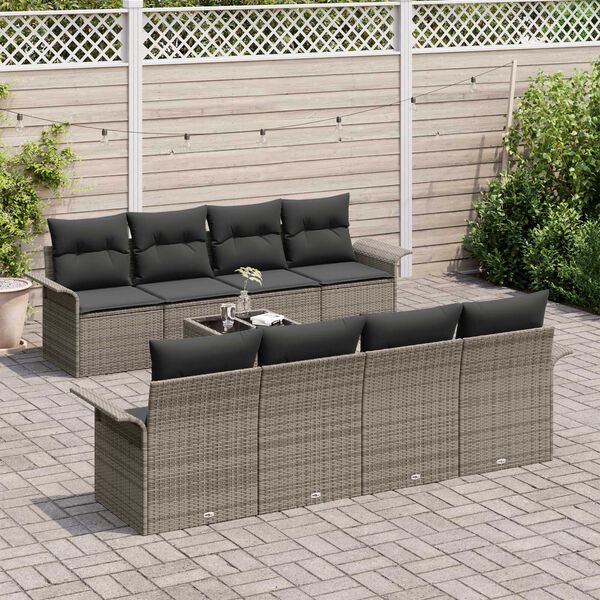 vidaXL Conjunto de Sof&aacute; de Jardim 9 pcs Cinzeto Rattan Sint&eacute;tico