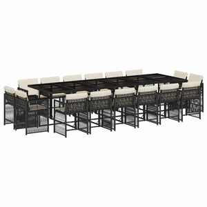 vidaXL 17 pcs conjunto de jantar p/ jardim c/ almofad&otilde;es vime PE preto