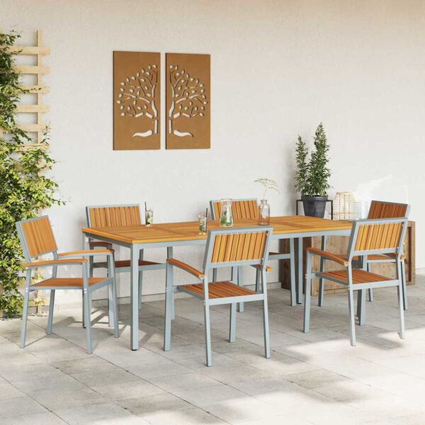 vidaXL Conjunto de Jantar para Jardim 7 pcs Cinzento e castanho