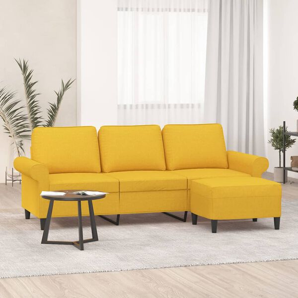 vidaXL Sof&aacute; de 3 lugares com apoio de p&eacute;s 180 cm tecido amarelo-claro