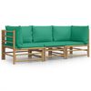 vidaXL 3 pcs conjunto lounge de jardim bambu c/ almofadões verdes