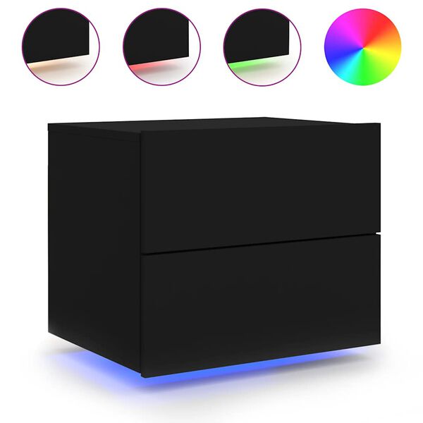 vidaXL Mesa de cabeceira de parede com luzes LED preto