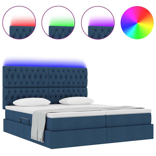 vidaXL Cama com luzes de tira LED Azul 180 x 200 cm tecido