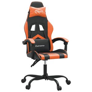 vidaXL Cadeira gaming girat&oacute;ria couro artificial preto e laranja