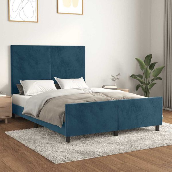 vidaXL Estrutura de cama sem colch&atilde;o 140x200 cm veludo azul-escuro