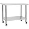 vidaXL Mesa de trabalho de cozinha c/ rodas a&ccedil;o inoxid&aacute;vel 100x45x85cm