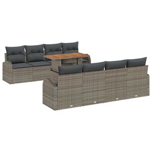 vidaXL Conjunto de Sof&aacute; de Jardim 9 pcs Cinzeto Rattan Sint&eacute;tico