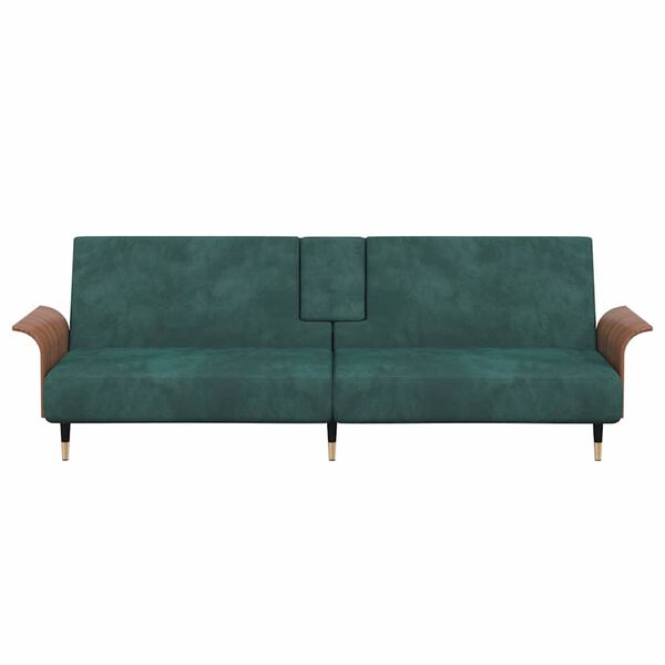 vidaXL Sof&aacute;-cama com suportes para copos veludo verde-escuro