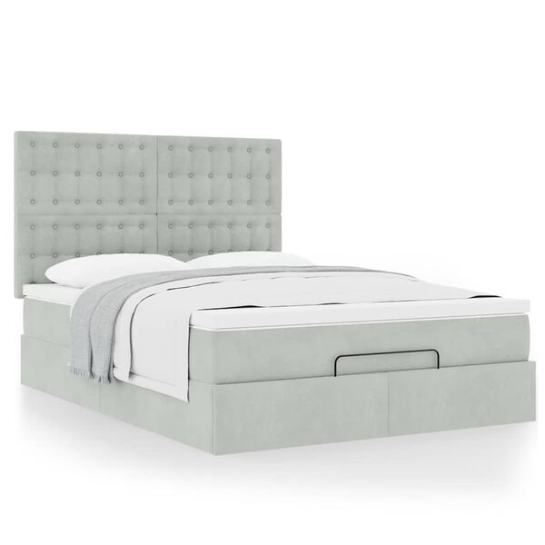 vidaXL Estrutura cama otomana colch&otilde;es 140x200cm veludo cinzento claro