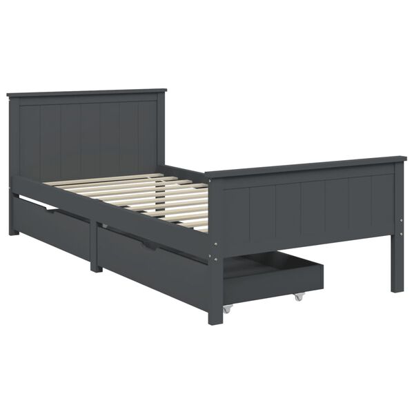 vidaXL Estrutura cama c/ 2 gavetas 90x200 cm pinho maci&ccedil;o cinza-escuro