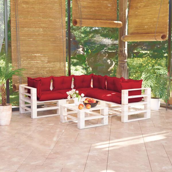 vidaxL Conjunto lounge de paletes p/ jardim 6 pcs c/ almofad&otilde;es pinho