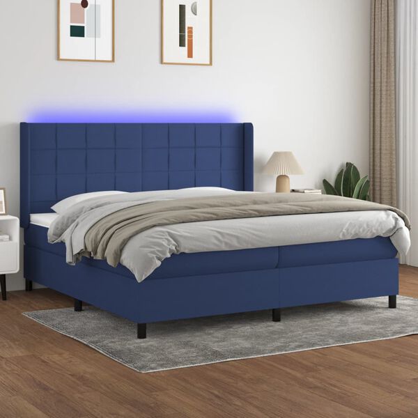 vidaXL Cama box spring c/ colch&atilde;o e LED 200x200 cm tecido azul