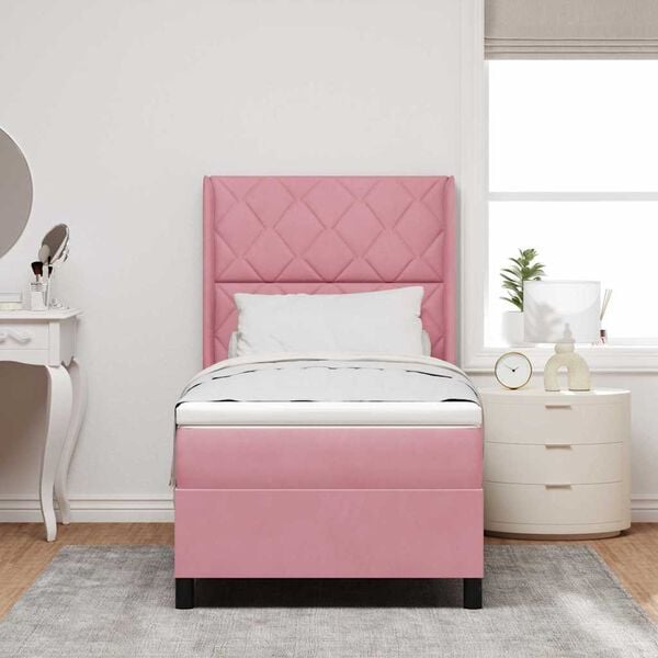 vidaXL Cama Box com colch&atilde;o com cabeceira Rosa 90 x 190 cm Veludo