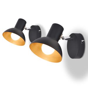 vidaXL Candeeiros de parede 2 pcs p/ 2 l&acirc;mpadas E27 preto e dourado