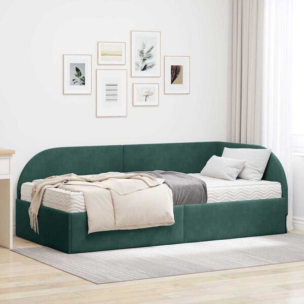 vidaXL Estrutura de Cama de Canto com Colch&atilde;o 2 pcs Verde Veludo
