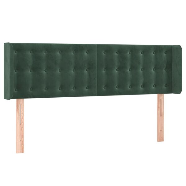 vidaXL Cabeceira cama c/ luzes LED veludo 147x16x78/88 cm verde-escuro