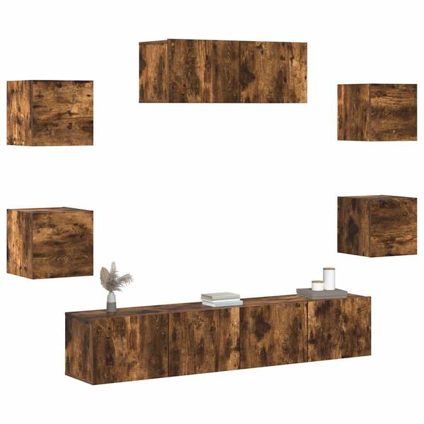 vidaXL Conjunto m&oacute;veis de TV 7 pcs madeira processada carvalho fumado