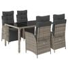 vidaXL 5 pcs conjunto de jantar p/ jardim c/ almofad&otilde;es vime PE cinza