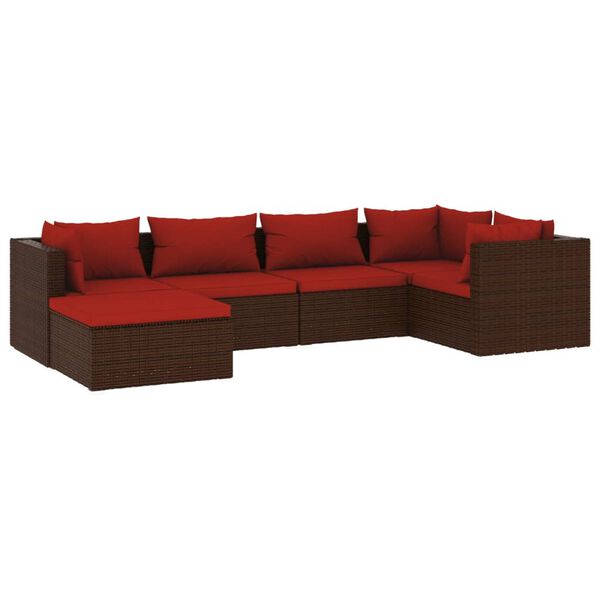 vidaXL 6 pcs conjunto lounge jardim c/ almofad&otilde;es vime PE castanho