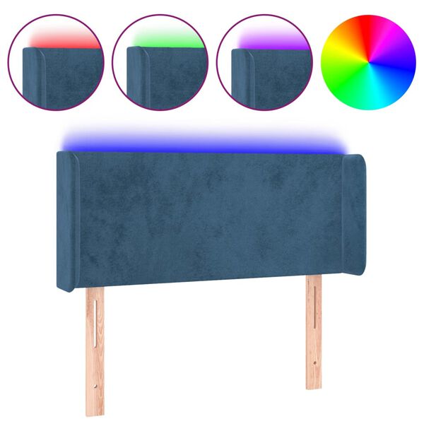 vidaXL Cabeceira cama c/ luzes LED veludo 103x16x78/88 cm azul-escuro