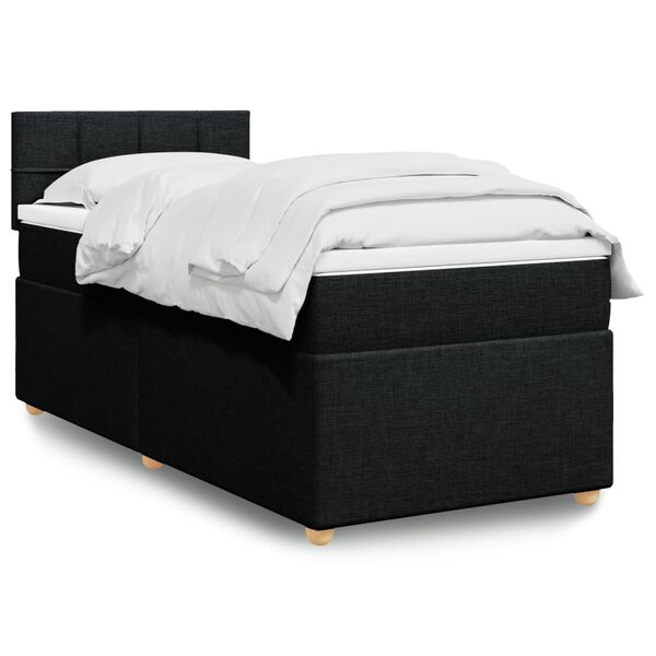 vidaXL Cama box spring com colch&atilde;o solteiro tecido preto
