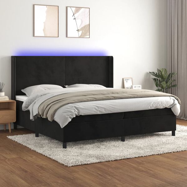 vidaXL Cama box spring c/ colch&atilde;o/LED 200x200 cm veludo preto