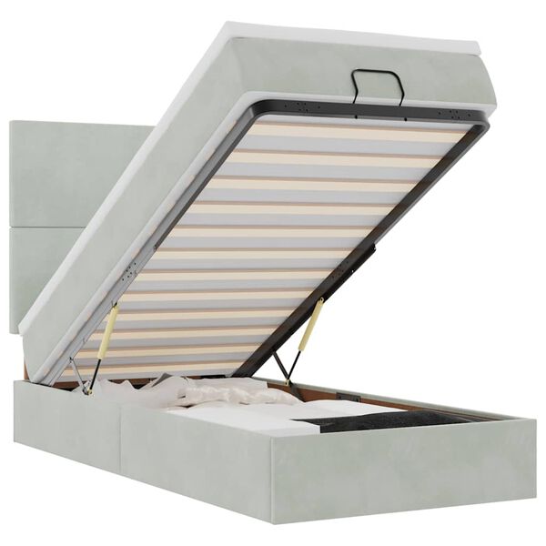 vidaXL Estrutura cama otomana colch&otilde;es 90x200 cm veludo cinzento claro