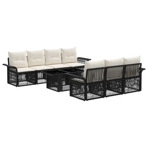 vidaXL Conjunto de Sof&aacute; de Jardim 8 unid. Preto e Branco Creme vime PE