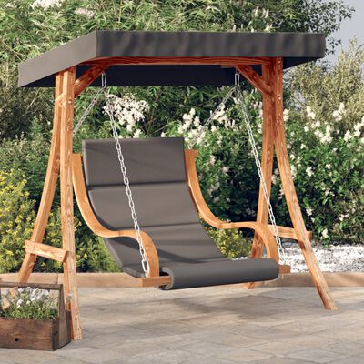 vidaXL Cadeira baloiço c/ almofadão e toldo madeira de abeto maciça