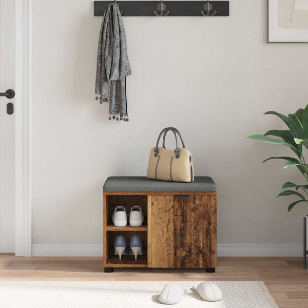 vidaXL Banco de Hall com almofada Madeira antiga 60 x 38 x 46 cm